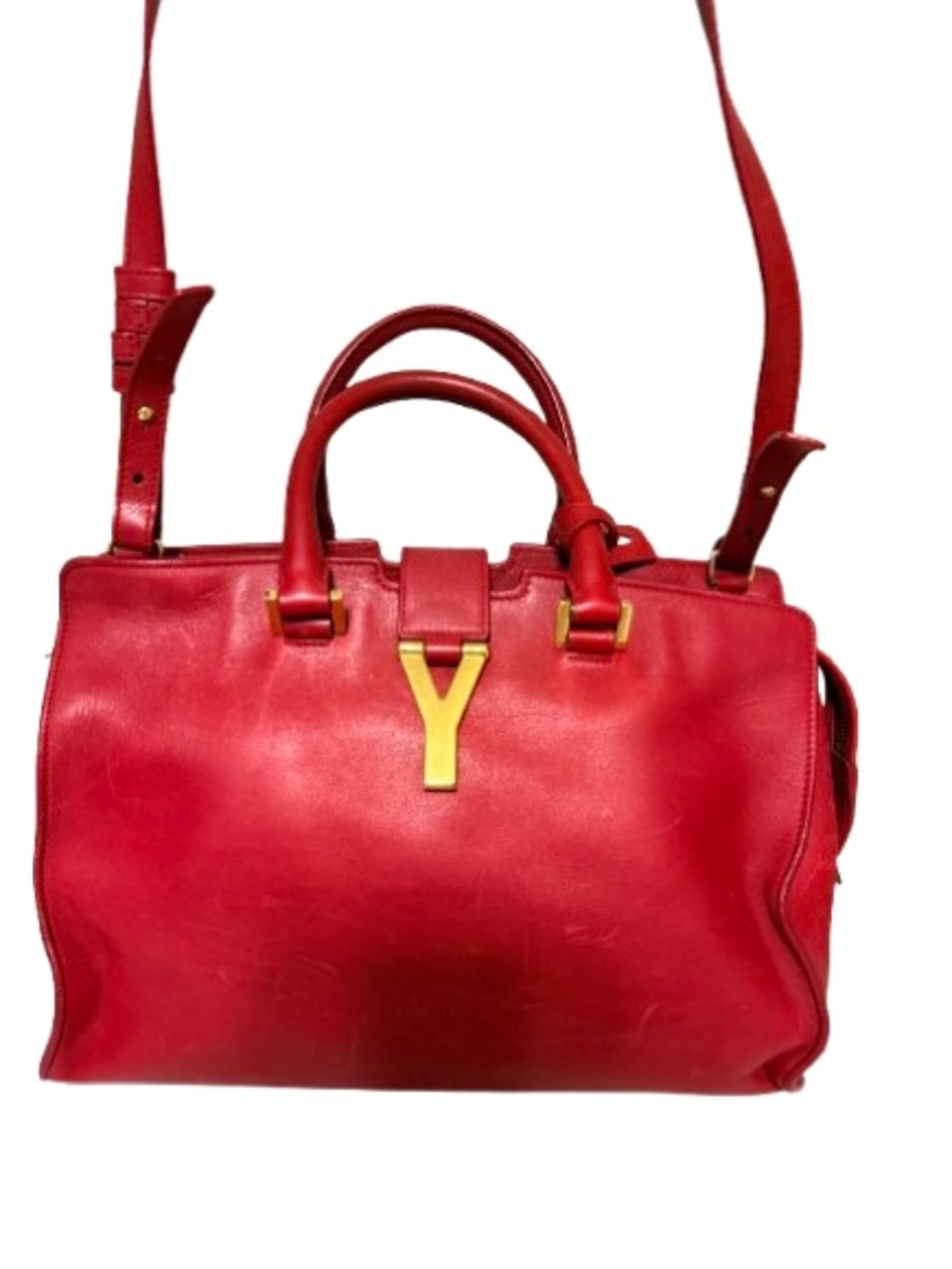 Yves Saint Laurent Red Calfskin Leather Cabas Bag with Gold Hardware